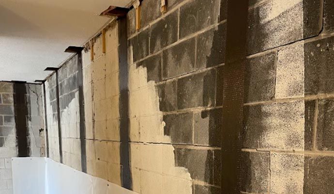 Close up view of damaged foundation wall