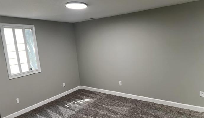 A carpeted bedroom